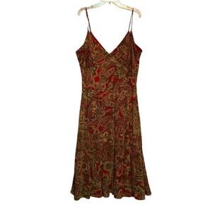Sandra Darren Women's Red Paisley Print V-Neck Fit & Flare Midi Dress Size 12